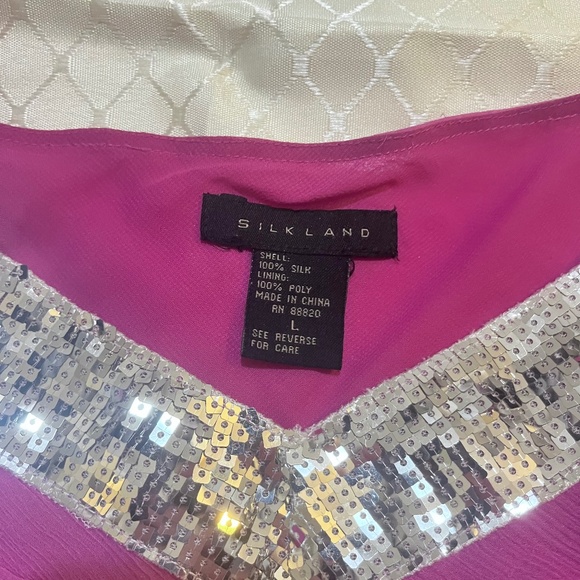 Silkland Pink & Silver Sequin Silk Camisole Tank Top Y2K - Picture 5 of 5